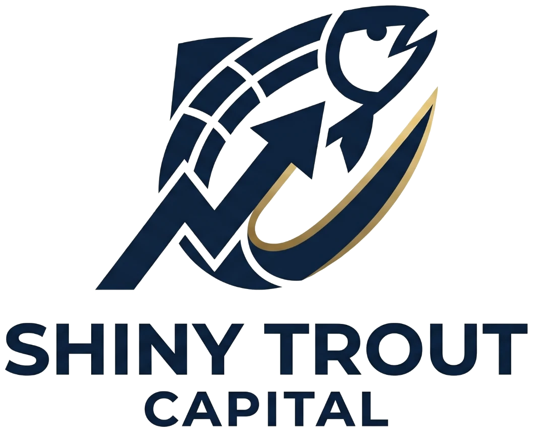 Shiny Trout Capital logo: a trout leaping along a rising price chart arrow